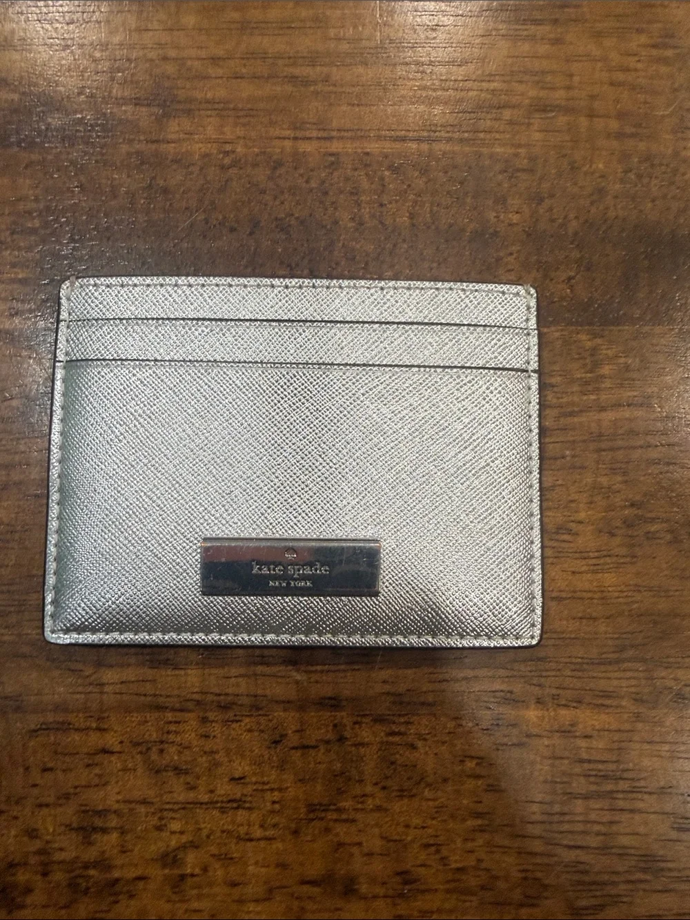 kate spade Silver Metallic Card Holder with Logo Plaque
